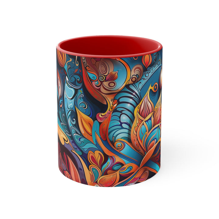 Vibrant Floral Whirls - Accent Coffee Mug - Mug - g(0D·IO) - Red - 11oz -