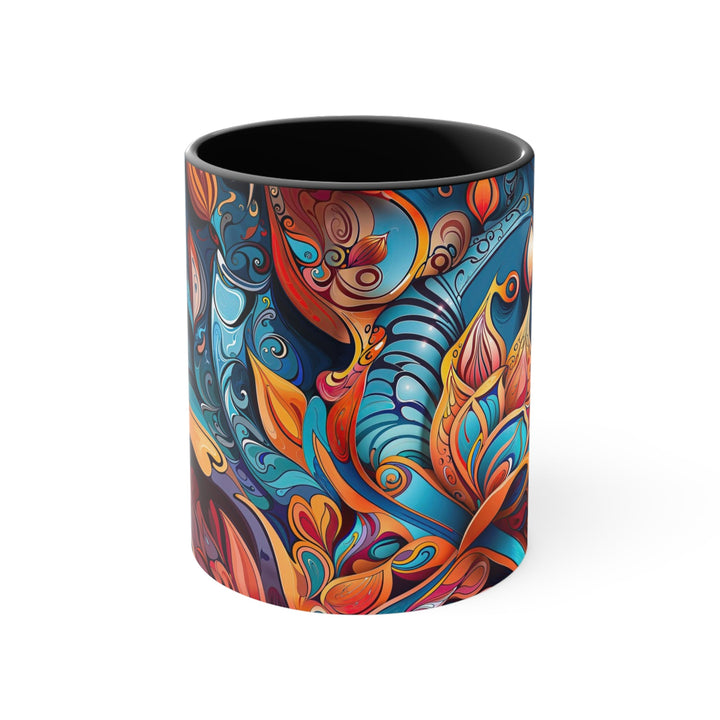 Vibrant Floral Whirls - Accent Coffee Mug - Mug - g(0D·IO) - Black - 11oz -