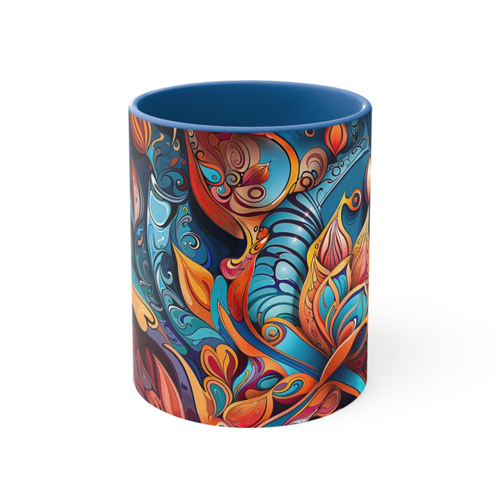 Vibrant Floral Whirls - Accent Coffee Mug - Mug - g(0D·IO) - Blue - 11oz -