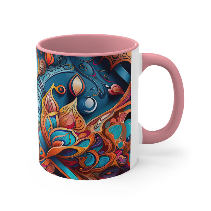 Vibrant Floral Whirls - Accent Coffee Mug - Mug - g(0D·IO) - Pink - 11oz -