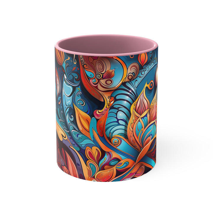 Vibrant Floral Whirls - Accent Coffee Mug - Mug - g(0D·IO) - Pink - 11oz -