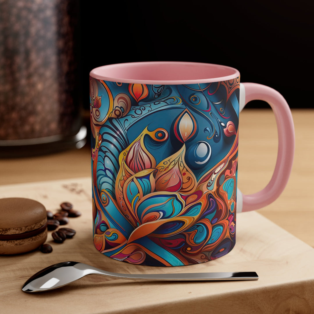 Vibrant Floral Whirls - Accent Coffee Mug - Mug - g(0D·IO) - Pink - 11oz -