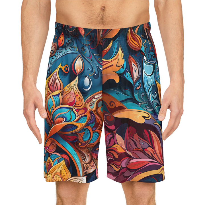 Vibrant Floral Whirls - AOP Basketball Shorts - All Over Prints - g(0D·IO) - Seam thread color automatically matched to design - XS -