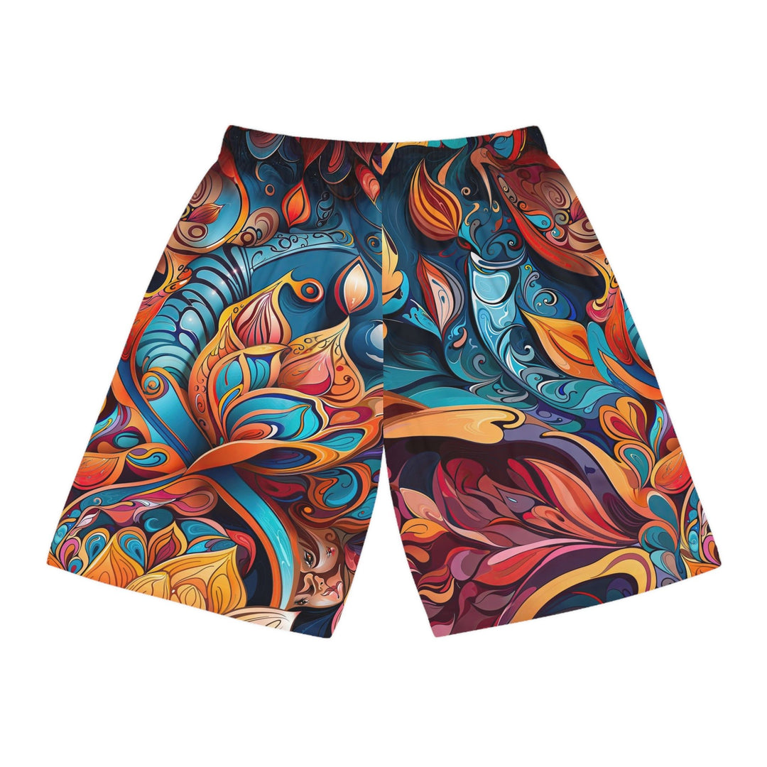 Vibrant Floral Whirls - AOP Basketball Shorts - All Over Prints - g(0D·IO) - Seam thread color automatically matched to design - XS -