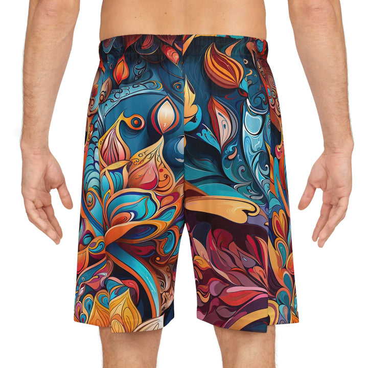 Vibrant Floral Whirls - AOP Basketball Shorts - All Over Prints - g(0D·IO) - Seam thread color automatically matched to design - XS -