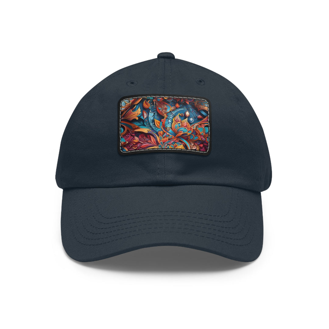 Vibrant Floral Whirls - Dad Hat - Hats - g(0D·IO) - Navy / Black patch - Rectangle - One size