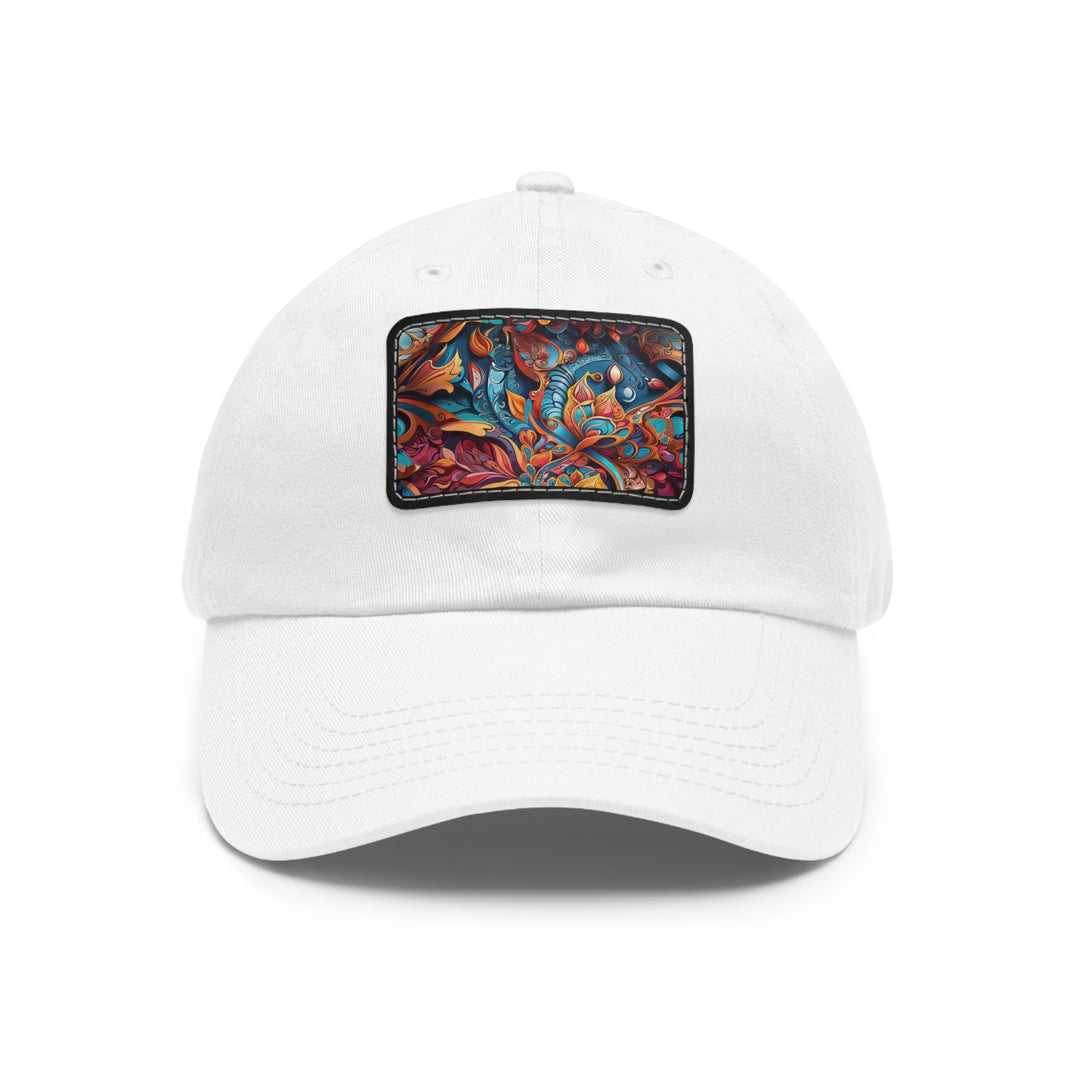 Vibrant Floral Whirls - Dad Hat - Hats - g(0D·IO) - White / Black patch - Rectangle - One size