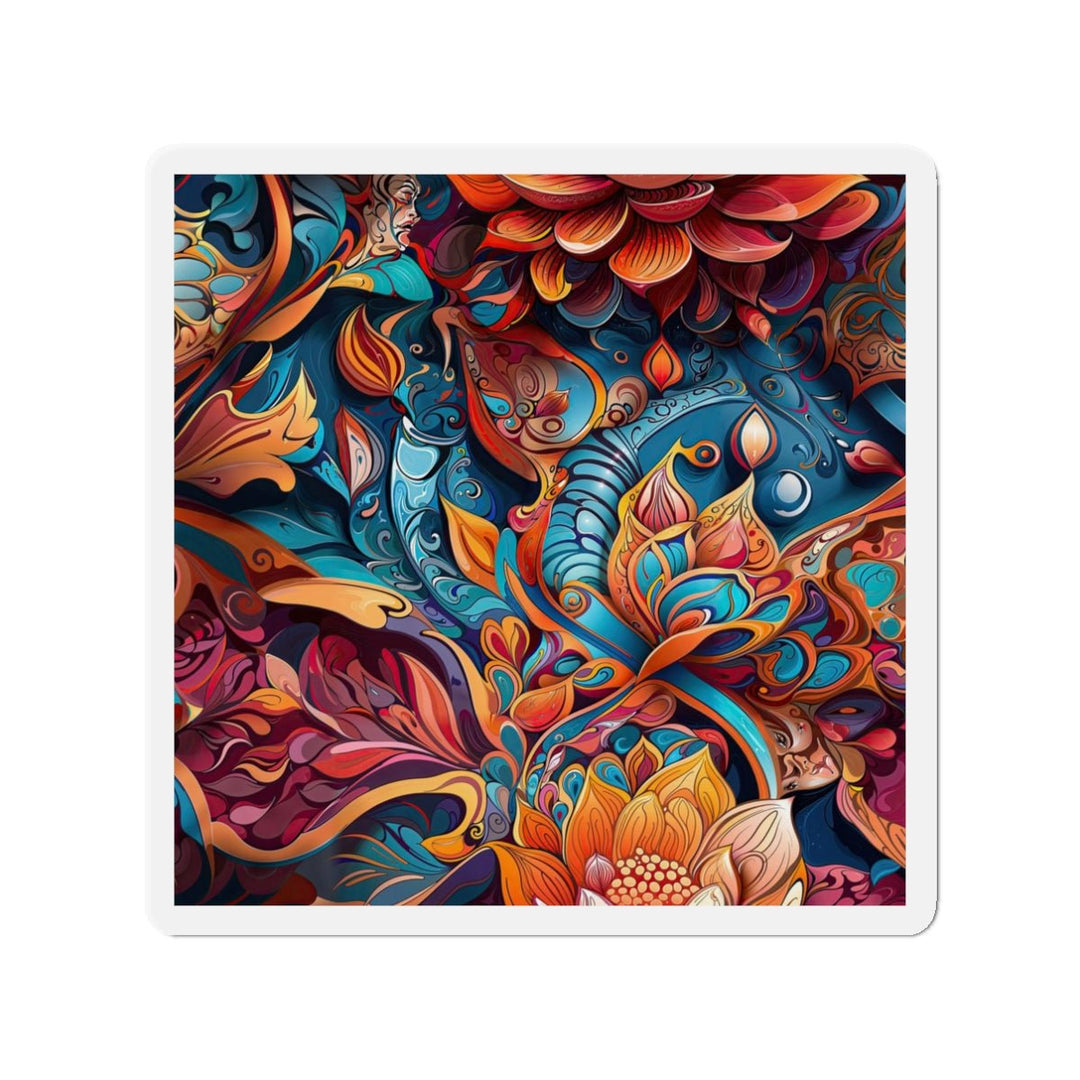 Vibrant Floral Whirls - Die-cut Magnet - Home Decor - g(0D·IO) - 3" x 3" - Die-Cut - 1 pc
