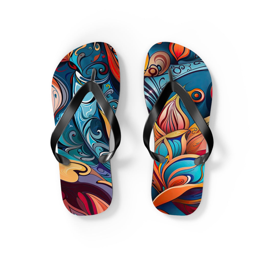 Vibrant Floral Whirls - Flip Flops - Shoes - g(0D·IO) - S - Black sole -