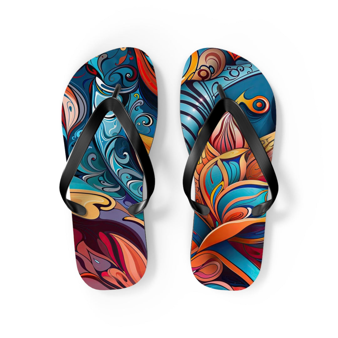 Vibrant Floral Whirls - Flip Flops - Shoes - g(0D·IO) - M - Black sole -