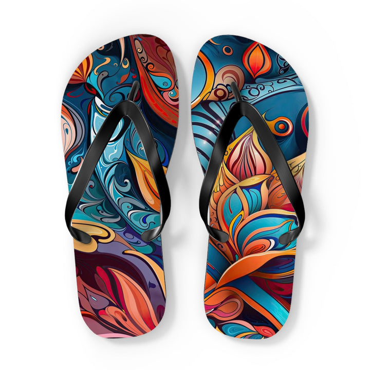 Vibrant Floral Whirls - Flip Flops - Shoes - g(0D·IO) - XL - Black sole -