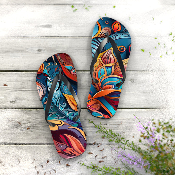 Vibrant Floral Whirls - Flip Flops - Shoes - g(0D·IO) - XL - Black sole -