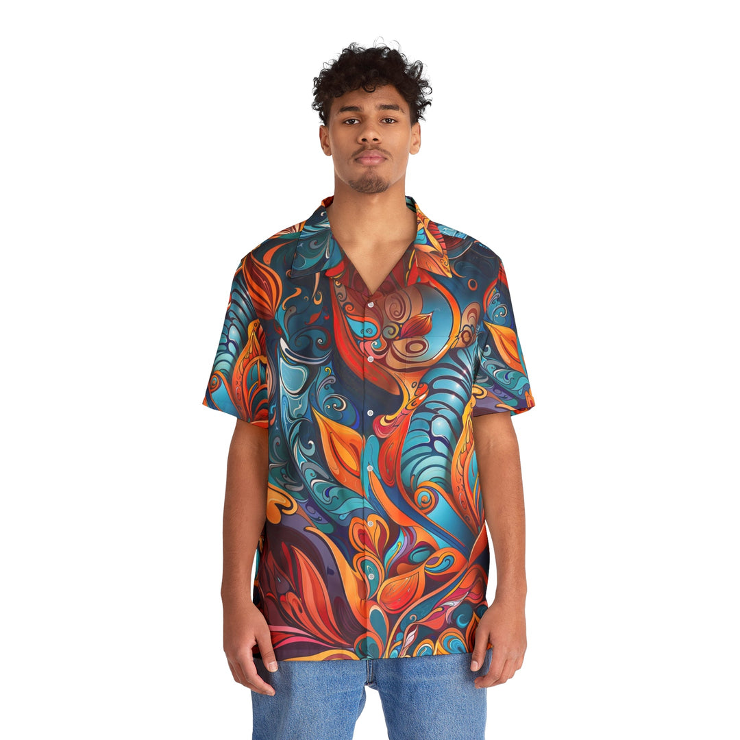 Vibrant Floral Whirls - Men's Hawaiian Shirt - All Over Prints - g(0D·IO) - S - Black -