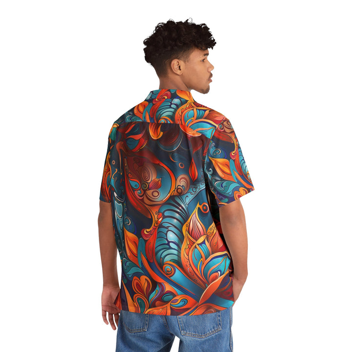 Vibrant Floral Whirls - Men's Hawaiian Shirt - All Over Prints - g(0D·IO) - S - Black -