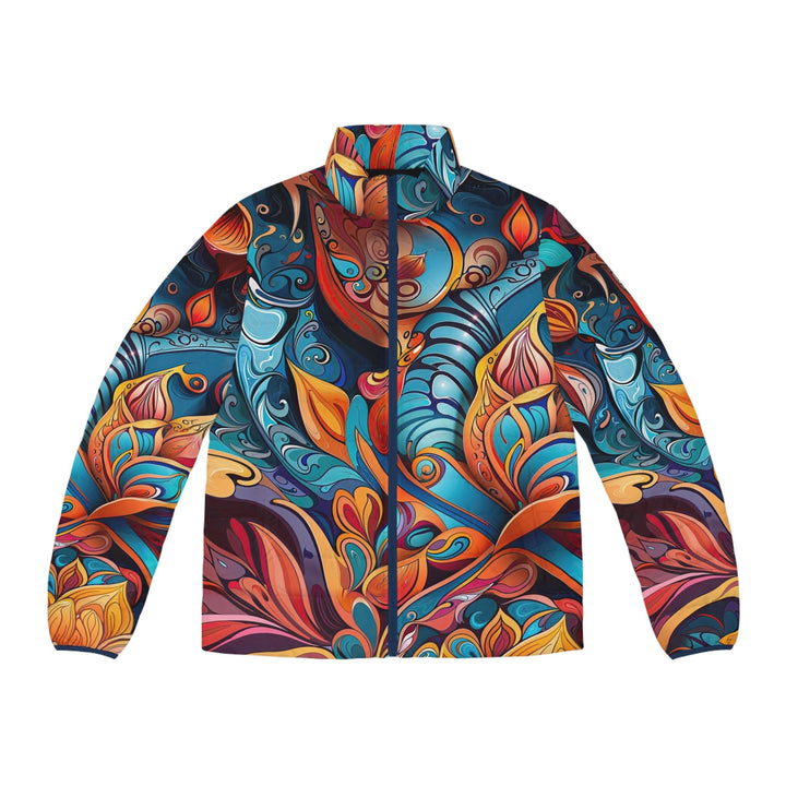 Vibrant Floral Whirls - Puffer Jacket - All Over Prints - g(0D·IO) - S - Dark blue zipper -