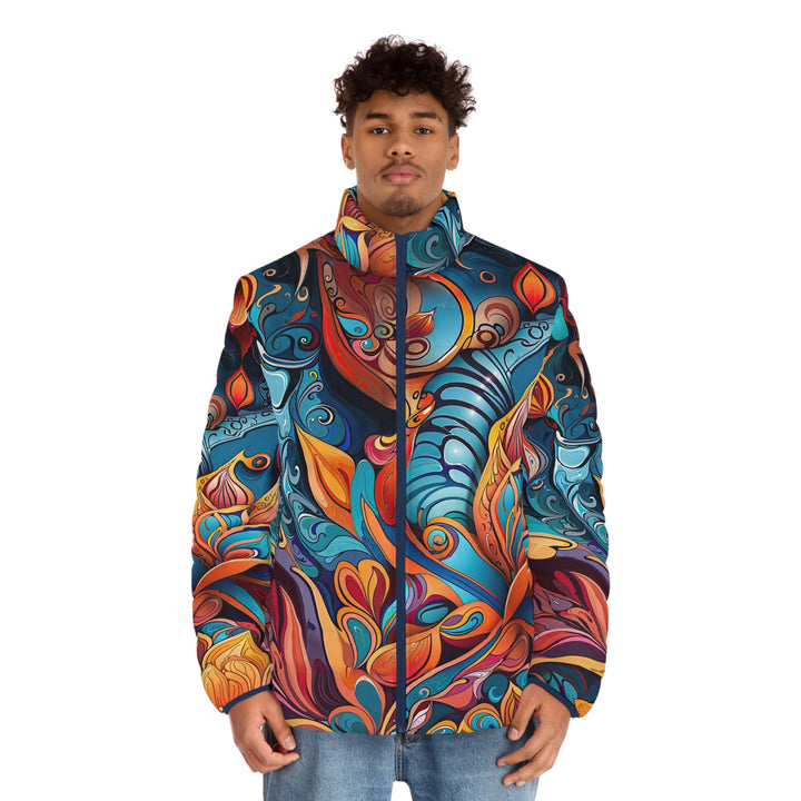 Vibrant Floral Whirls - Puffer Jacket - All Over Prints - g(0D·IO) - S - Black zipper -