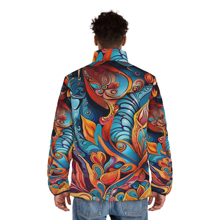 Vibrant Floral Whirls - Puffer Jacket - All Over Prints - g(0D·IO) - S - Black zipper -