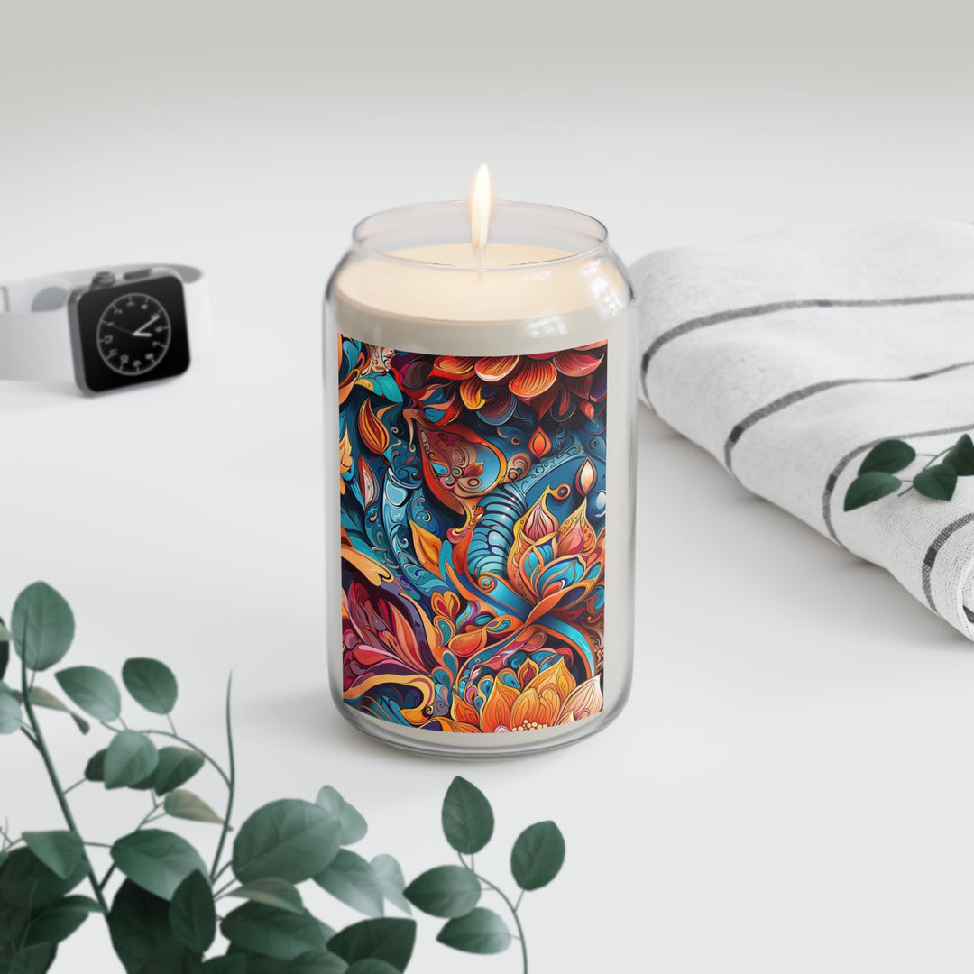 Vibrant Floral Whirls - Scented Candle - Home Decor - g(0D·IO) - Vanilla Bean - 13.75oz -