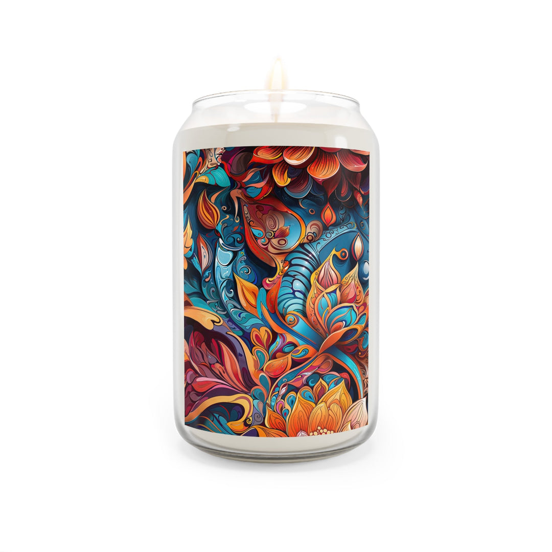 Vibrant Floral Whirls - Scented Candle - Home Decor - g(0D·IO) - Comfort Spice - 13.75oz -