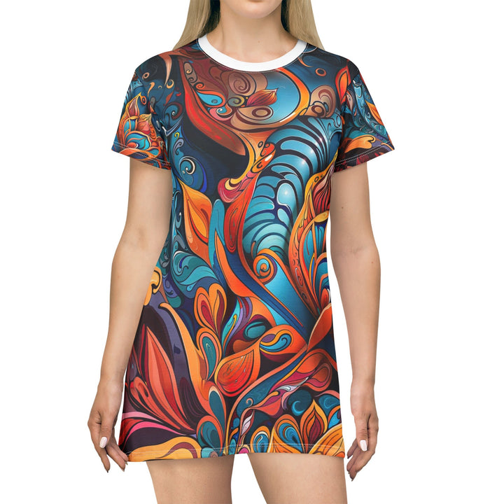 Vibrant Floral Whirls - T-Shirt Dress - All Over Prints - g(0D·IO) - XS - -