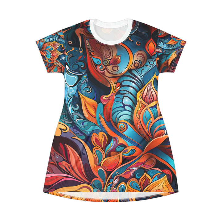 Vibrant Floral Whirls - T-Shirt Dress - All Over Prints - g(0D·IO) - XS - -