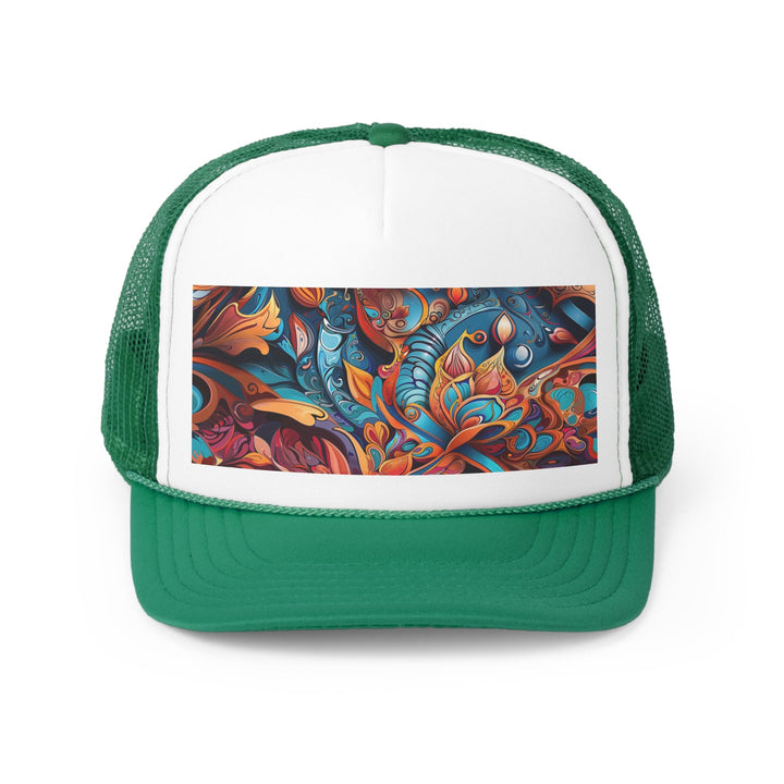 Vibrant Floral Whirls - Trucker Hat - Hats - g(0D·IO) - Green - One size -