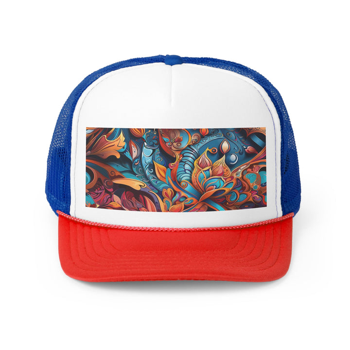 Vibrant Floral Whirls - Trucker Hat - Hats - g(0D·IO) - Blue/Red - One size -