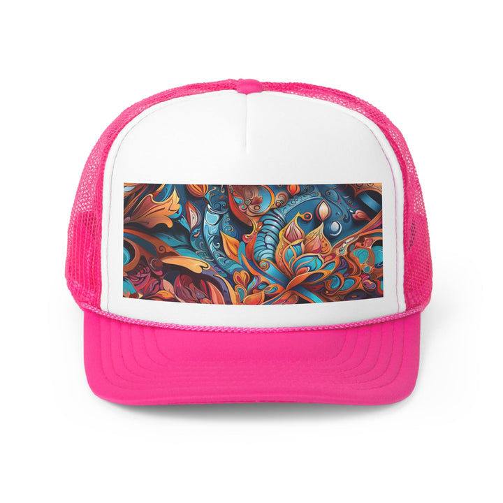 Vibrant Floral Whirls - Trucker Hat - Hats - g(0D·IO) - Pink - One size -