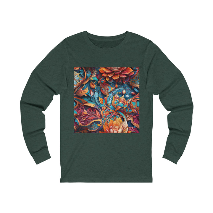 Vibrant Floral Whirls - Unisex Jersey Long Sleeve Tee - Long-sleeve - g(0D·IO) - S - Heather Forest -