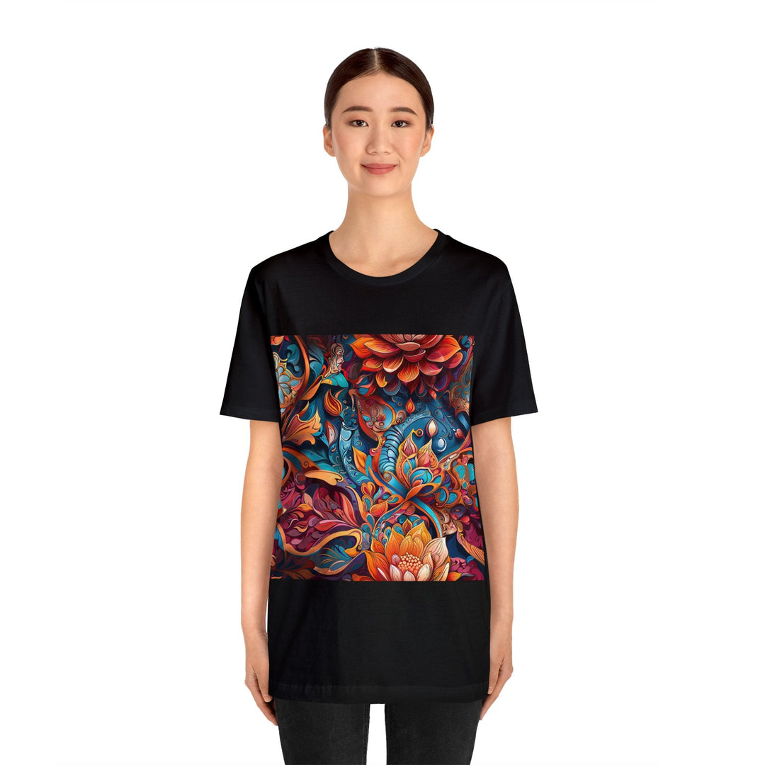 Vibrant Floral Whirls - Unisex Jersey Short Sleeve Tee - T-Shirt - g(0D·IO) - Black - S -