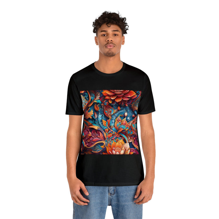 Vibrant Floral Whirls - Unisex Jersey Short Sleeve Tee - T-Shirt - g(0D·IO) - Black - S -