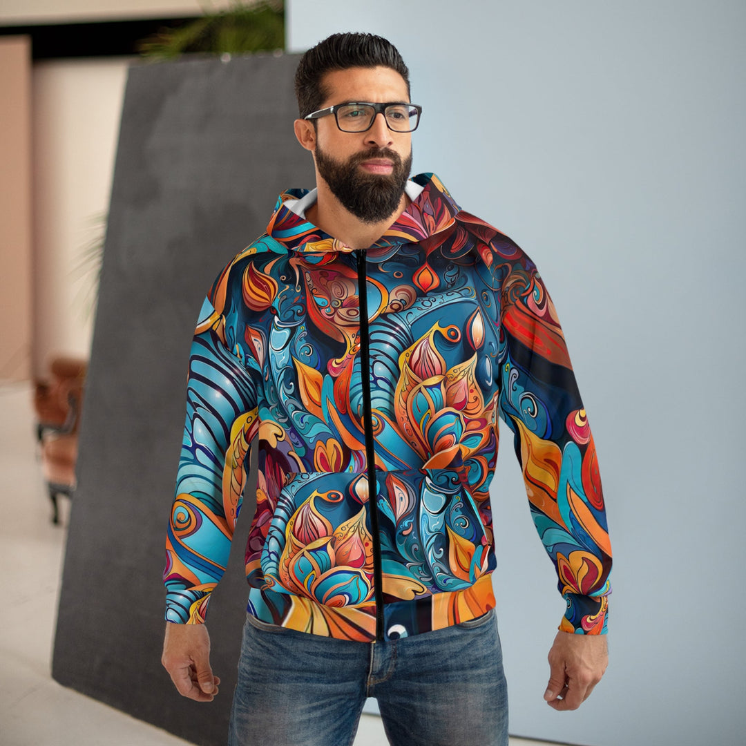 Vibrant Floral Whirls - Unisex Zip Hoodie - All Over Prints - g(0D·IO) - XS - -