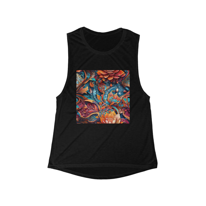 Vibrant Floral Whirls - Women's Flowy Scoop Muscle Tank - Tank Top - g(0D·IO) - S - Black -