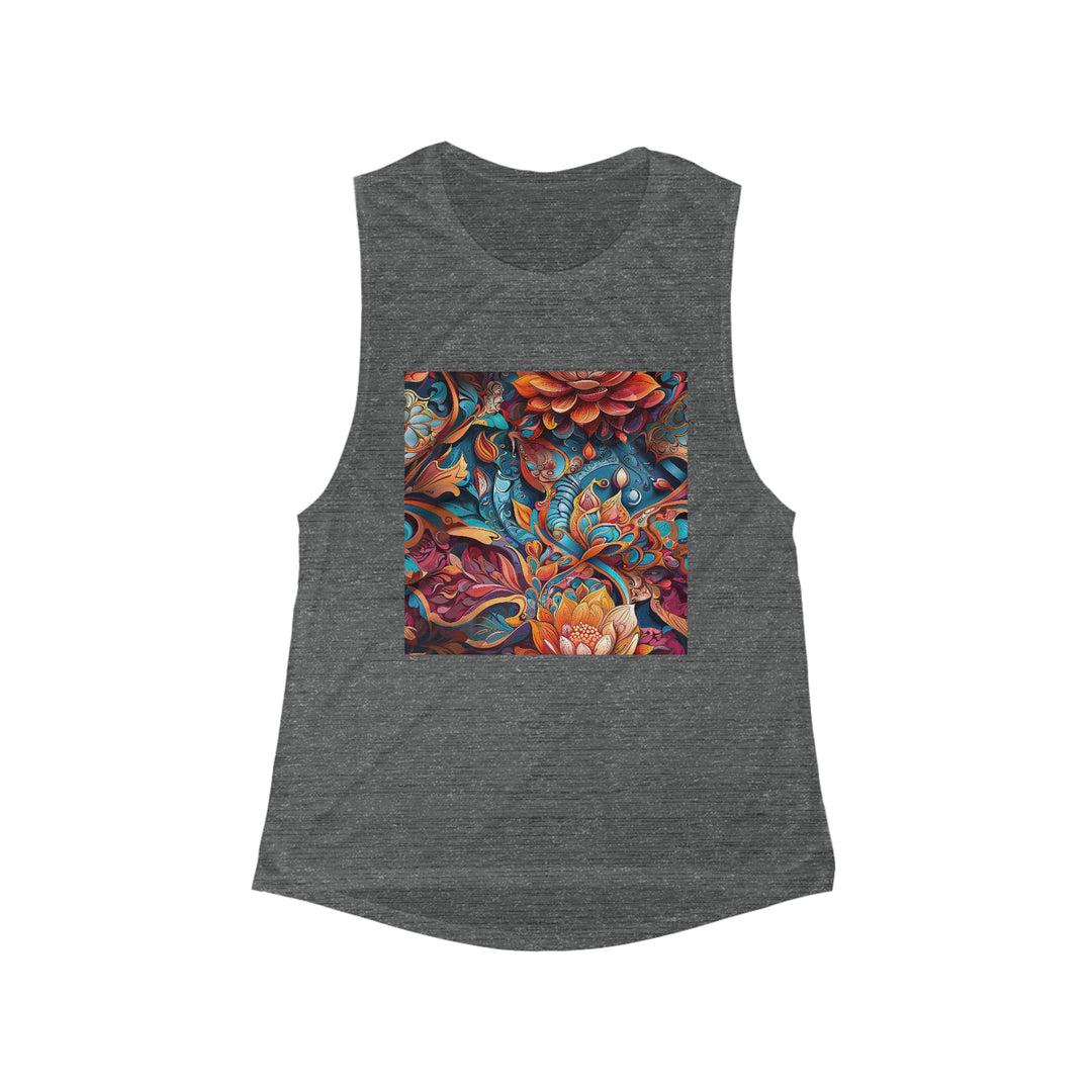 Vibrant Floral Whirls - Women's Flowy Scoop Muscle Tank - Tank Top - g(0D·IO) - S - Asphalt Slub -