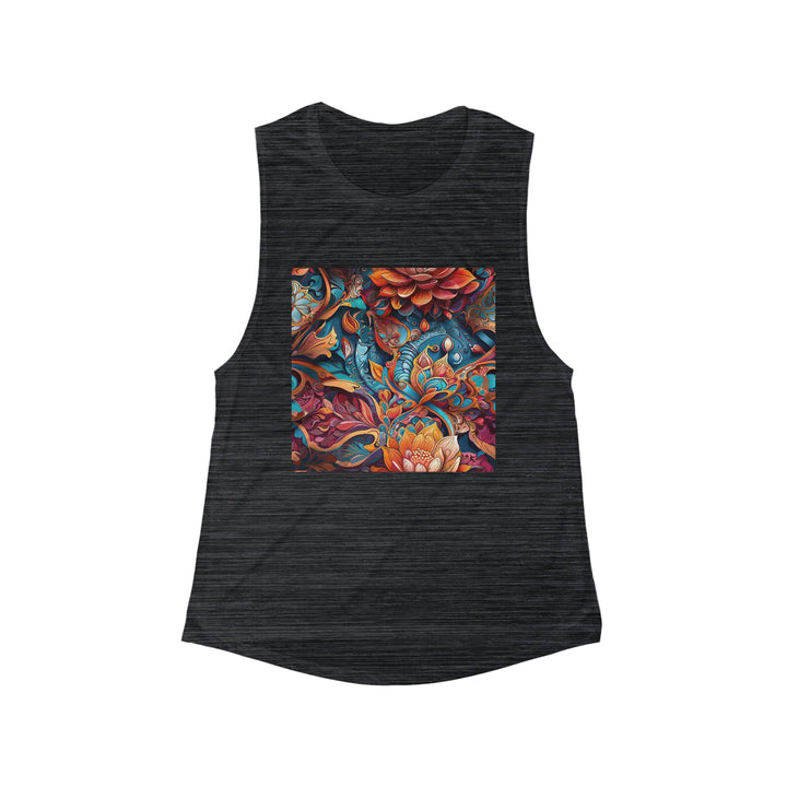 Vibrant Floral Whirls - Women's Flowy Scoop Muscle Tank - Tank Top - g(0D·IO) - S - Black Slub -