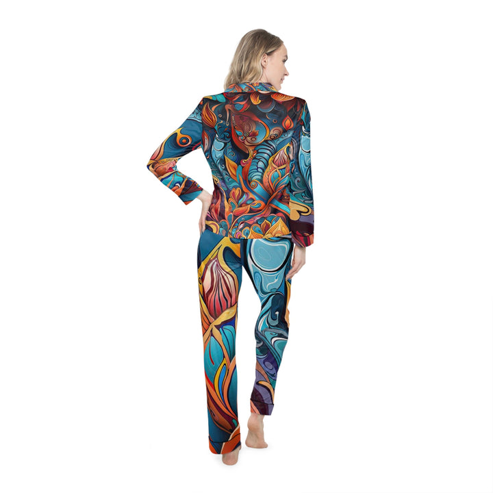 Vibrant Floral Whirls - Women's Satin Pajamas - All Over Prints - g(0D·IO) - XS/S - Black -