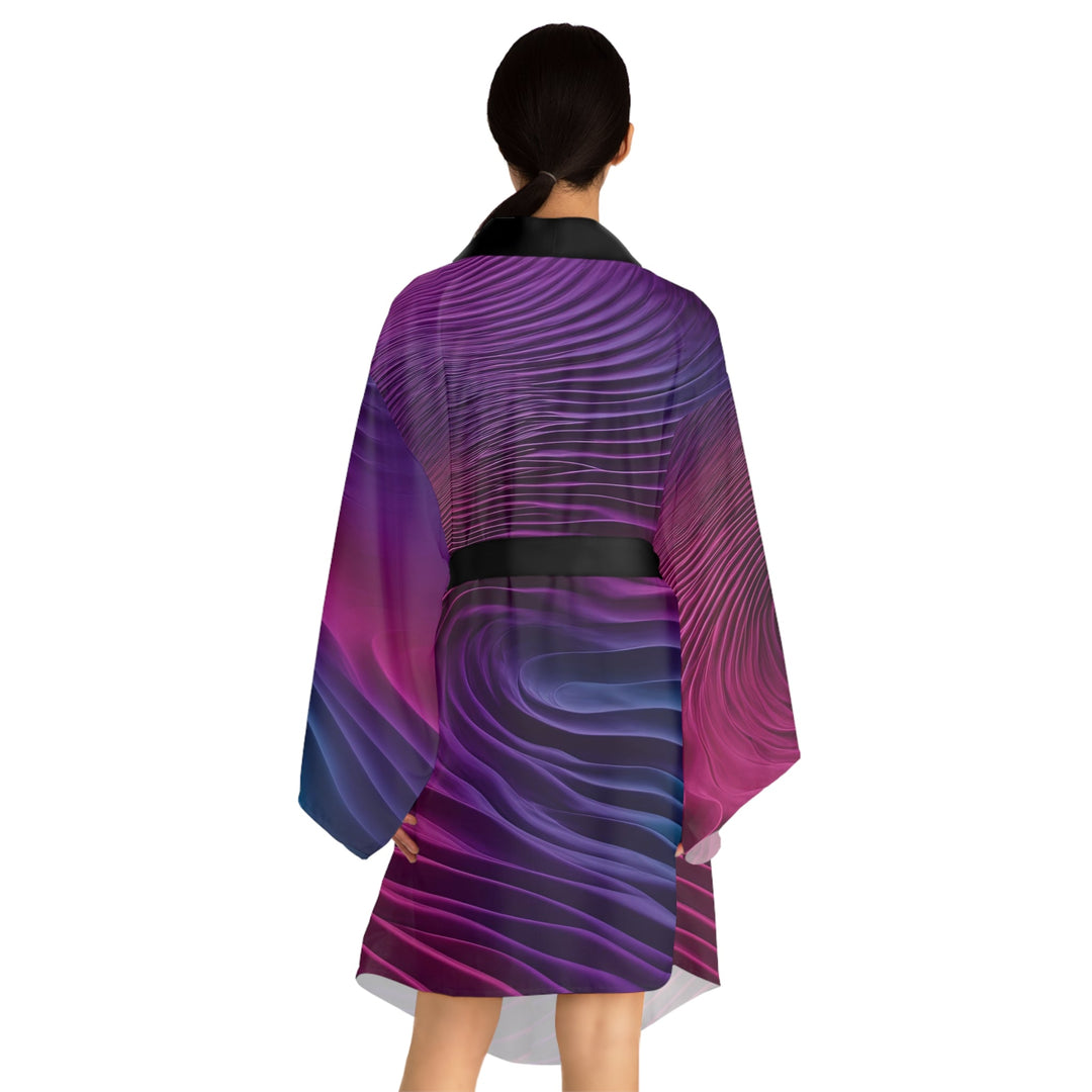 Vibrant Fluid Dynamics - Long Sleeve Kimono Robe - All Over Prints - g(0D·IO) - XS - Black -