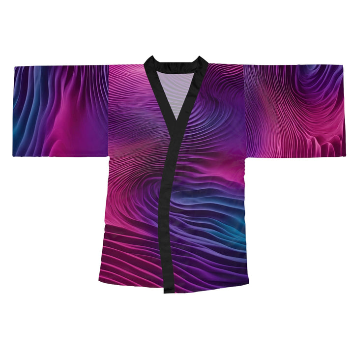 Vibrant Fluid Dynamics - Long Sleeve Kimono Robe - All Over Prints - g(0D·IO) - XS - Black -