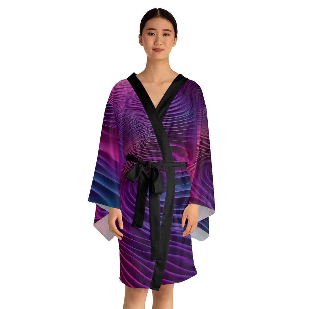 Vibrant Fluid Dynamics - Long Sleeve Kimono Robe - All Over Prints - g(0D·IO) - XS - Black -