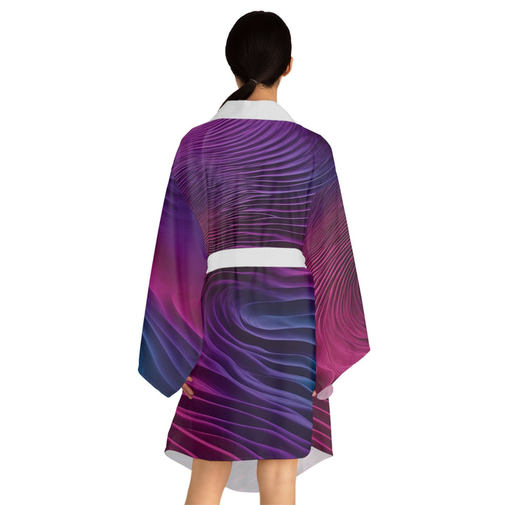 Vibrant Fluid Dynamics - Long Sleeve Kimono Robe - All Over Prints - g(0D·IO) - XS - Black -