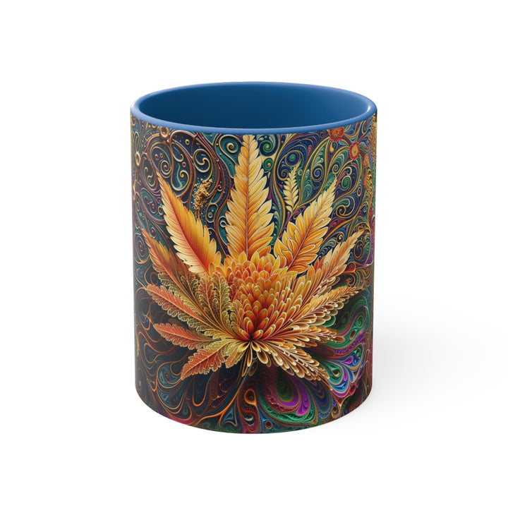 Vibrant Fractal Bloom - Accent Coffee Mug - Mug - g(0D·IO) - Blue - 11oz -