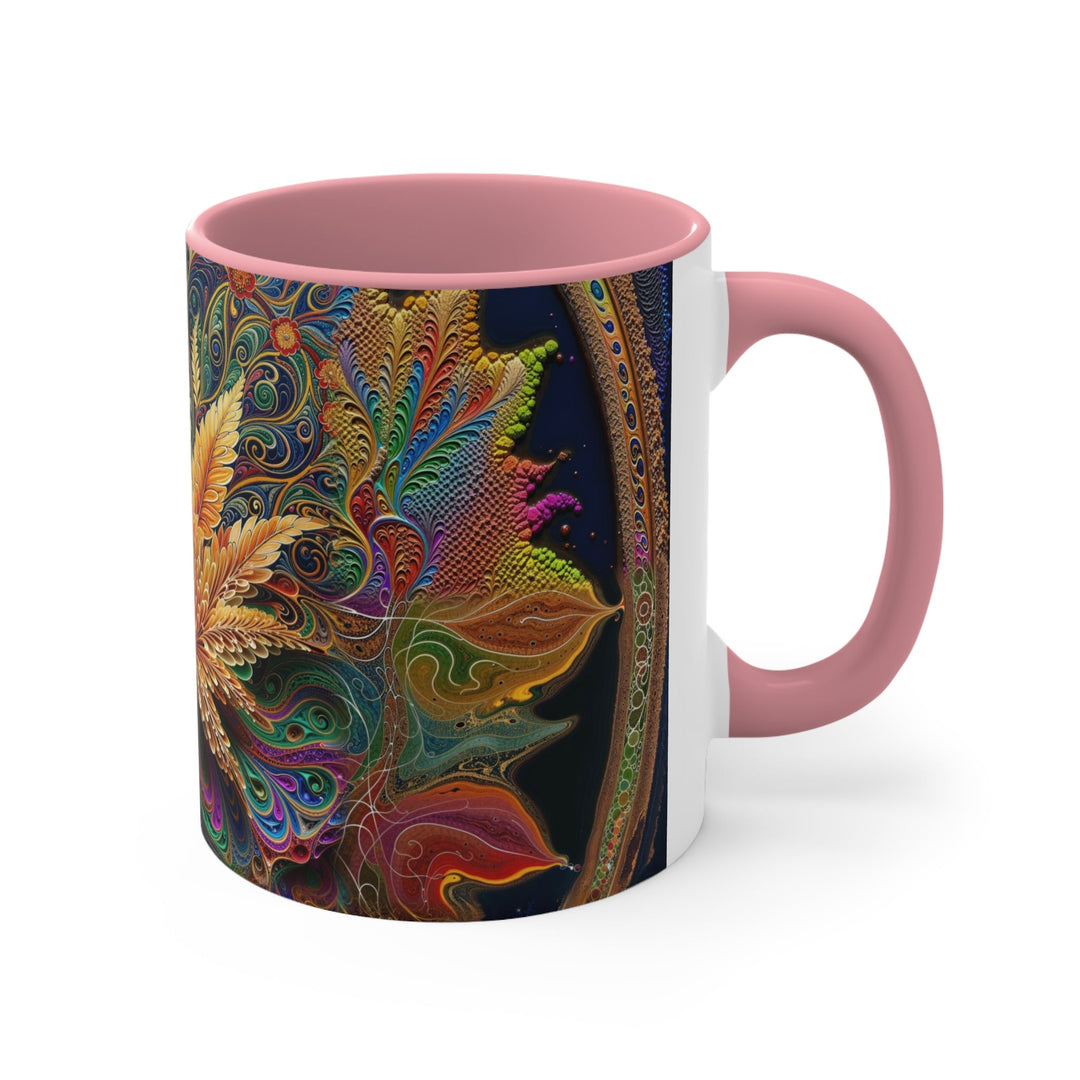 Vibrant Fractal Bloom - Accent Coffee Mug - Mug - g(0D·IO) - Pink - 11oz -