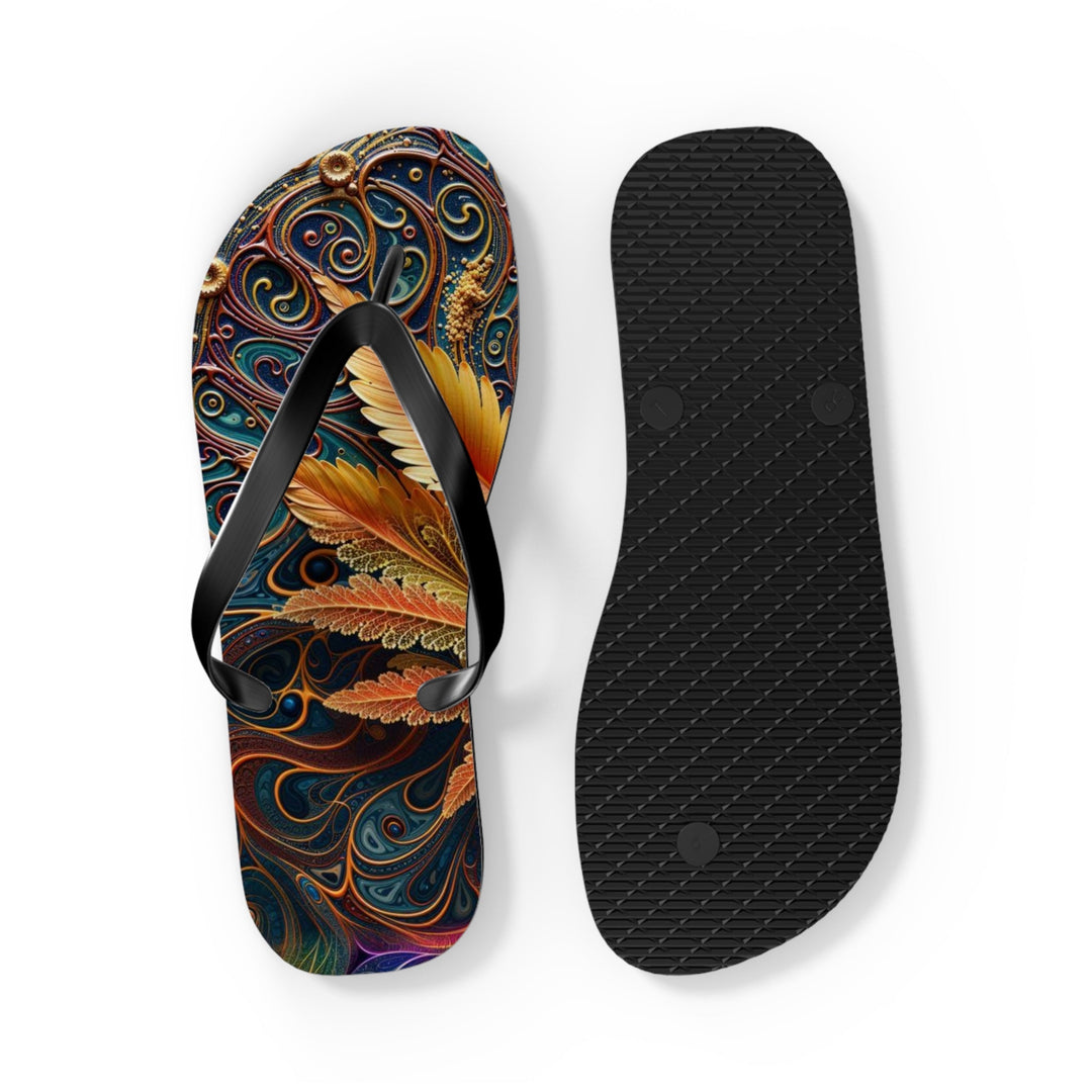 Vibrant Fractal Bloom - Flip Flops - Shoes - g(0D·IO) - XL - Black sole -