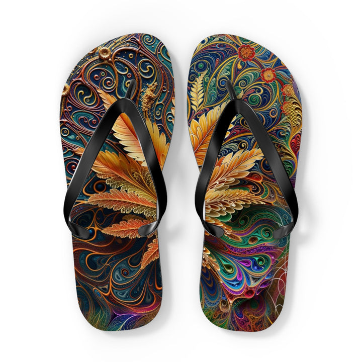 Vibrant Fractal Bloom - Flip Flops - Shoes - g(0D·IO) - XL - Black sole -