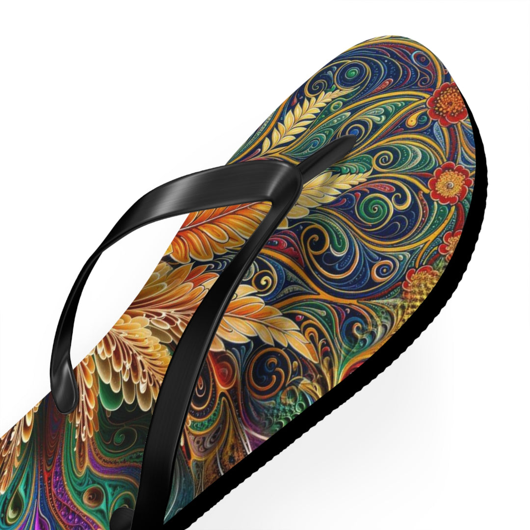 Vibrant Fractal Bloom - Flip Flops - Shoes - g(0D·IO) - XL - Black sole -