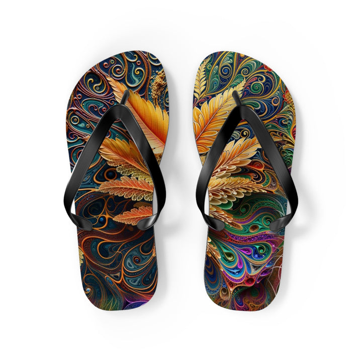 Vibrant Fractal Bloom - Flip Flops - Shoes - g(0D·IO) - M - Black sole -