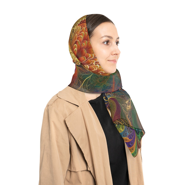 Vibrant Fractal Bloom - Poly Scarf - Accessories - g(0D·IO) - Poly chiffon - 50" × 50" -