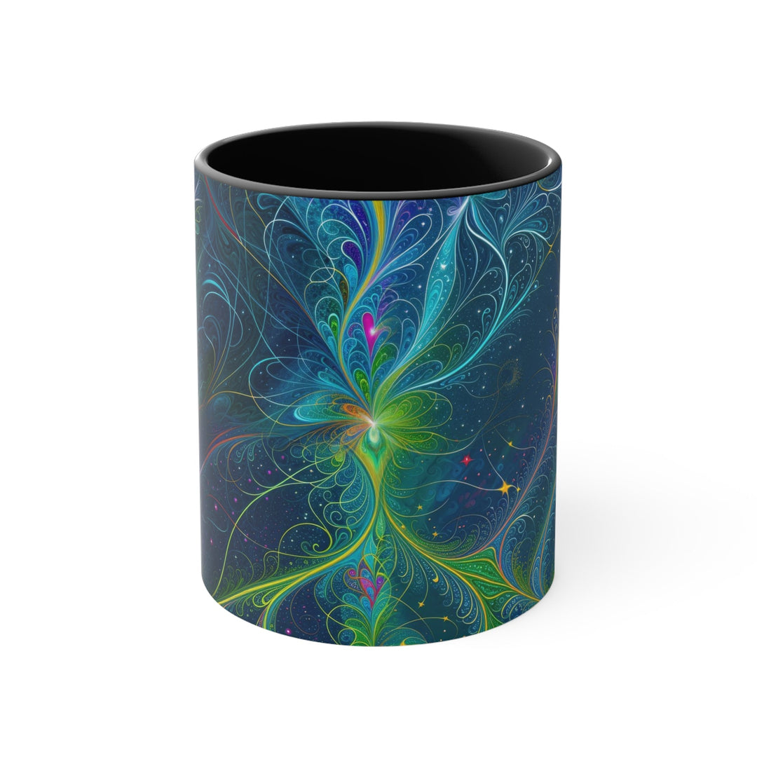 Vibrant Fractal Blossom - Accent Coffee Mug - Mug - g(0D·IO) - Black - 11oz -