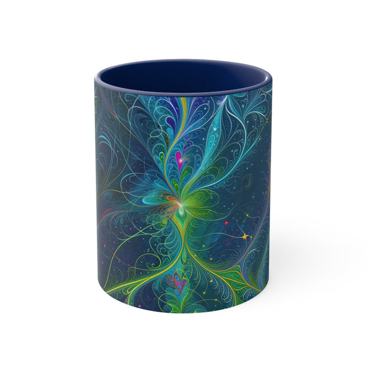 Vibrant Fractal Blossom - Accent Coffee Mug - Mug - g(0D·IO) - Navy - 11oz -