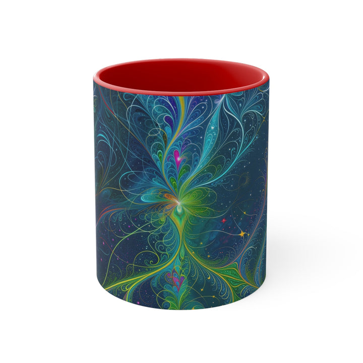 Vibrant Fractal Blossom - Accent Coffee Mug - Mug - g(0D·IO) - Red - 11oz -